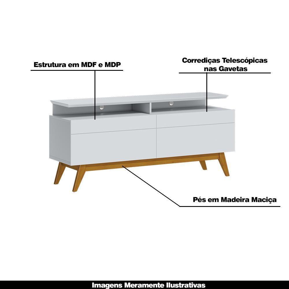 Rack Bancada 2 Gavetas Com Nicho 146cm Amy Branco Acetinado - 8