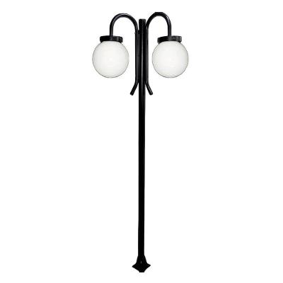 Poste Luminária Glob Duplo Braço Cima Preto 200cm