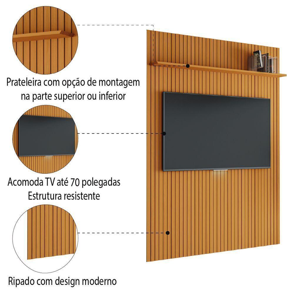 Painel Para Tv Até 70 Polegadas 1,80x2,40m Ripado Com Prateleira Arbo Cedro Edn Nature - 6