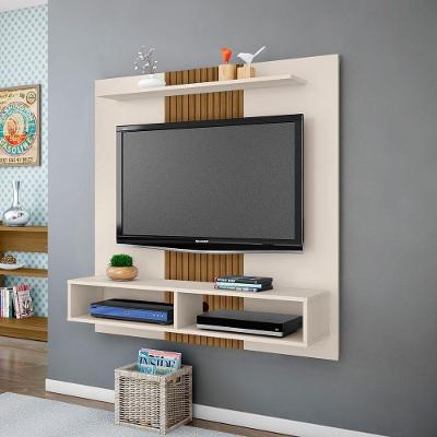 Painel Tv Até 47" Gama Sala Offwhite Efeito De Ripa