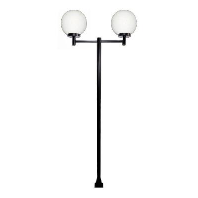 Poste Luminária Dupla Glob Braço Reto Preto 200cm
