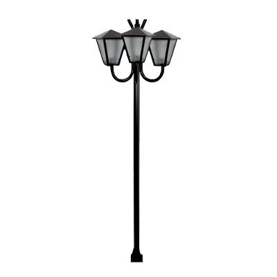 Poste Braço Curvo Luminária Romana Tripla Jardim Preto 300Cm