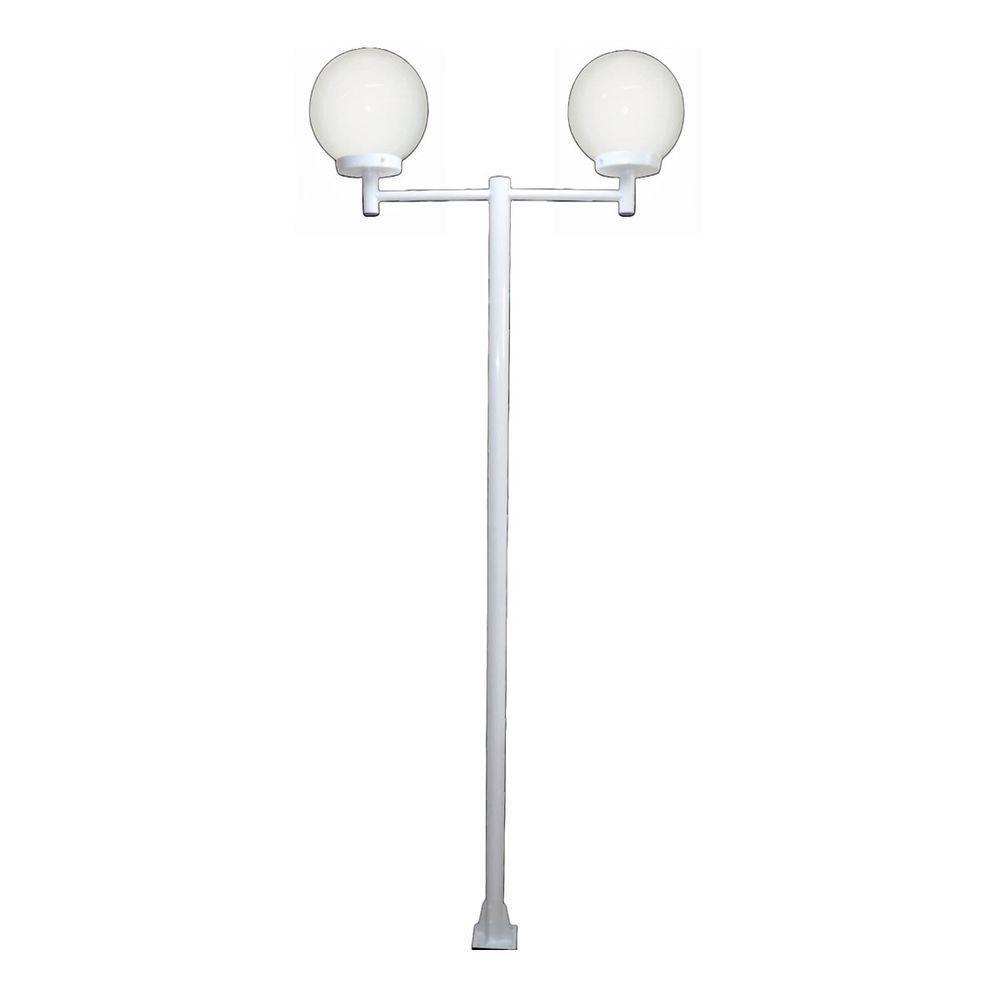 Poste Luminária Dupla Globo G Braço Reto Branco 200cm - 1