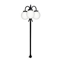 Poste Luminária Globo P Triplo Braço Curvo Baixo Preto 200cm - 1