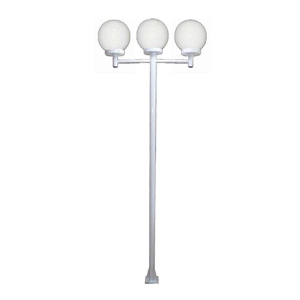 Poste Luminária Triplo Glob Braço Reto Branco 3mt - 1