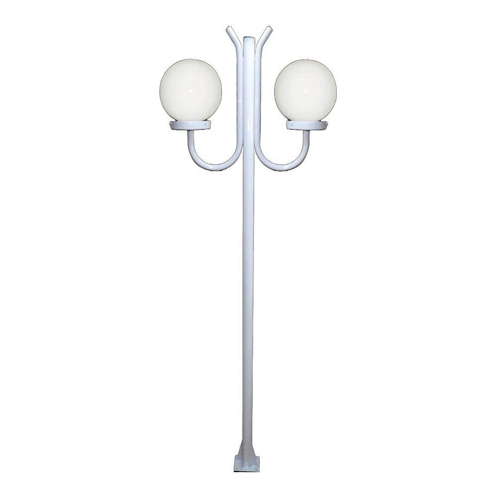 Poste Luminária Glob Duplo Braço Cima Branco 200cm - 1