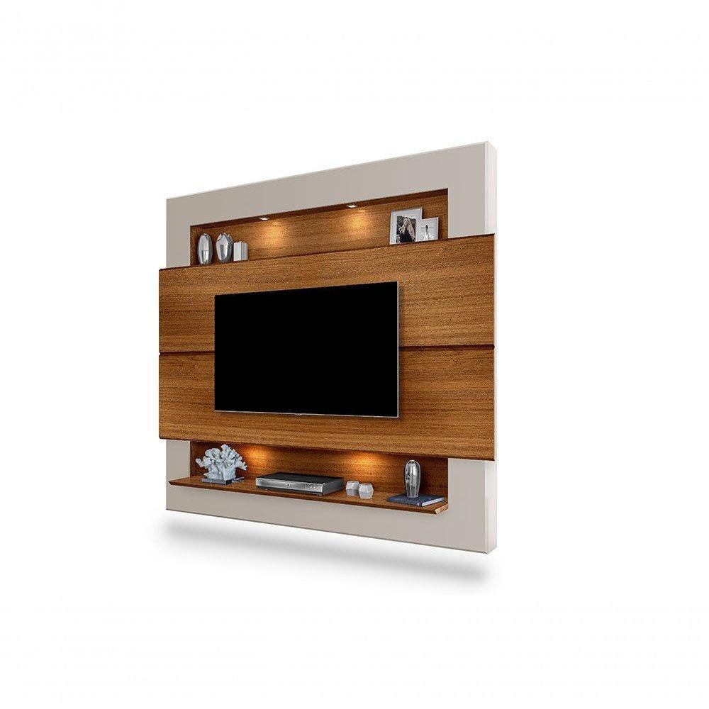 Painel Para Tv 75" Com Nicho E Prateleira Carvalho Off White - 3