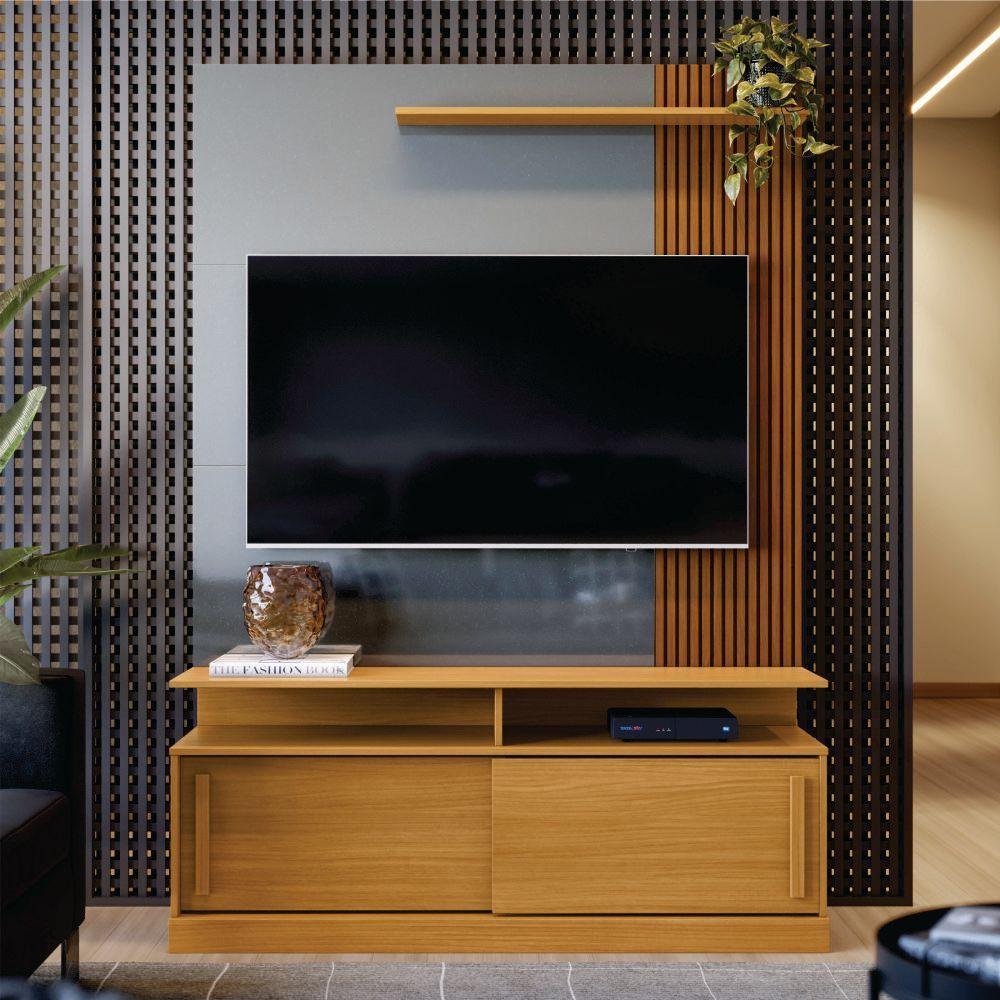 Home Para Tv Com Prateleira Ibirapuera Tauari Ripado Cinza Perolizado - 1