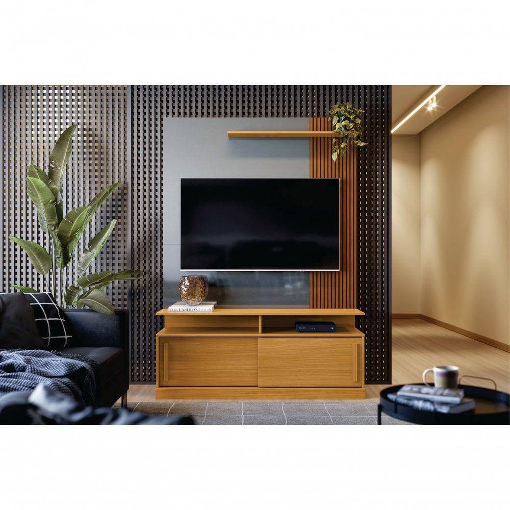 Home Para Tv Com Prateleira Ibirapuera Tauari Ripado Cinza Perolizado - 2