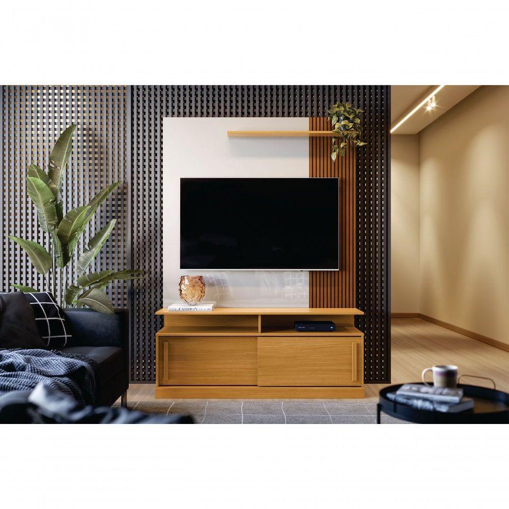 Home Para Tv Com Prateleira Ibirapuera Tauari Ripado Off White Perolziado - 2