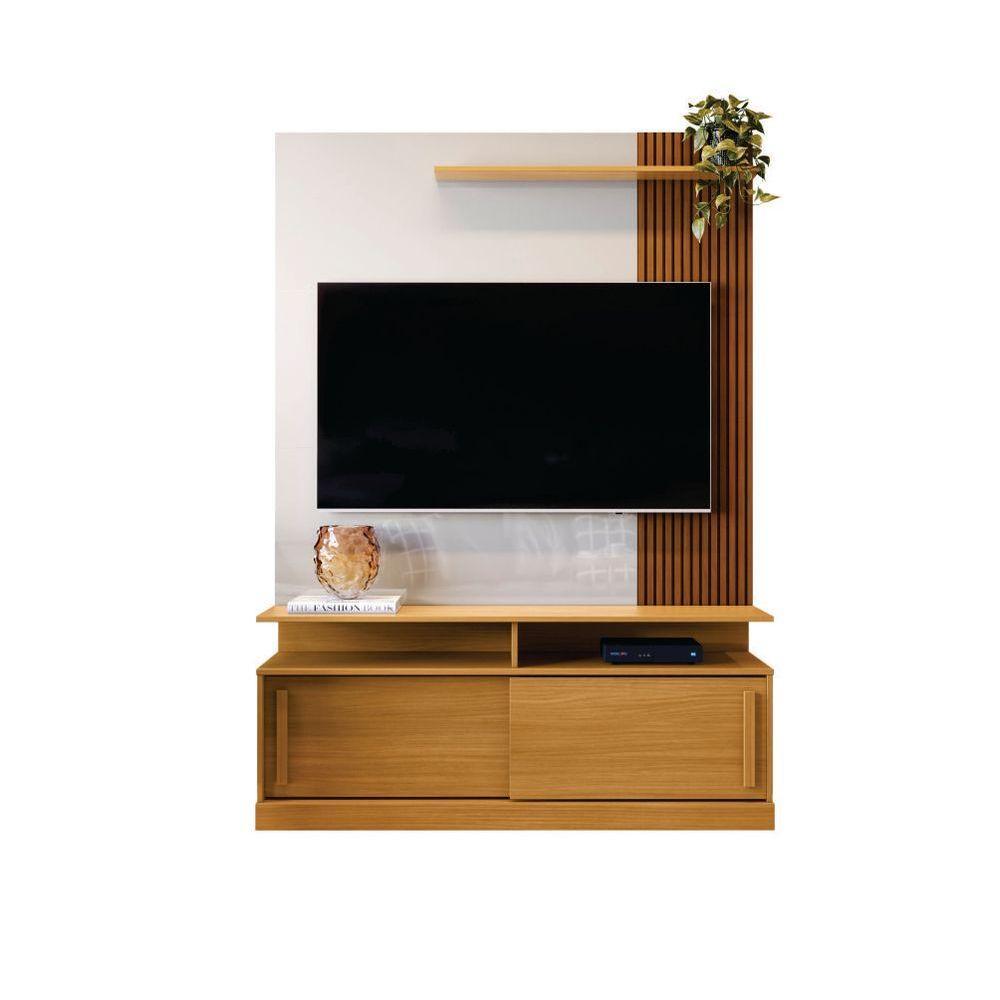 Home Para Tv Com Prateleira Ibirapuera Tauari Ripado Off White Perolziado - 4