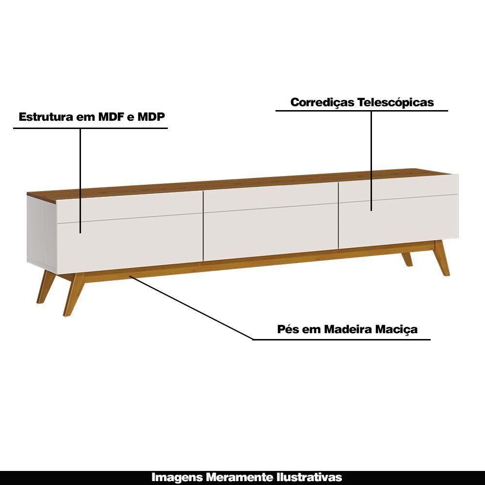 Rack Bancada 3 Gavetas 180cm Amy Off White/freijó - 5