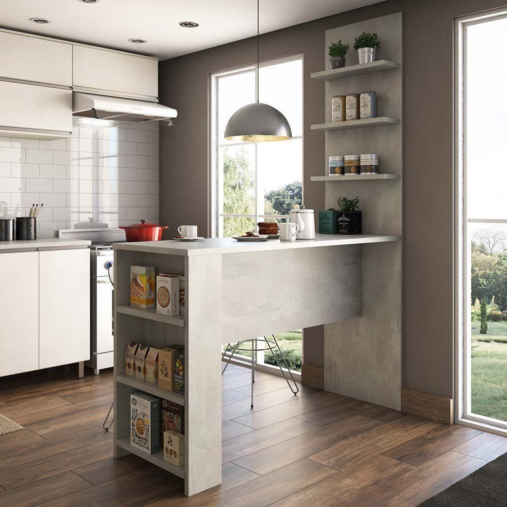 Bancada Mesa Gourmet Para Cozinh e Painel Suprema Concreto - 1