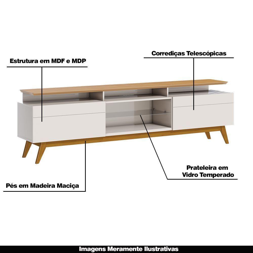 Rack Bancada 2 Gavetas Com Nicho 218cm Amy Off White/nature - 3
