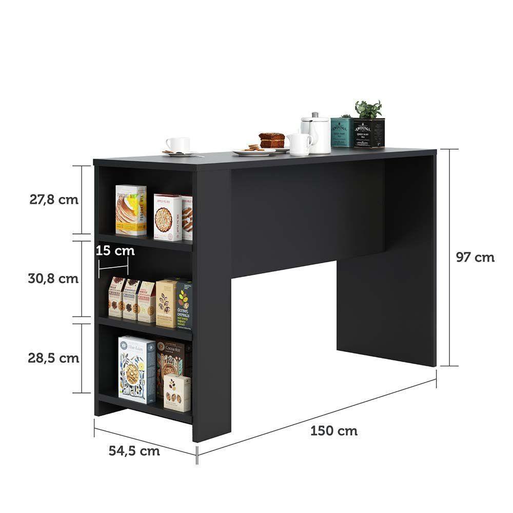 Bancada Mesa Gourmet Para Cozinh e Painel Suprema Preto - 4