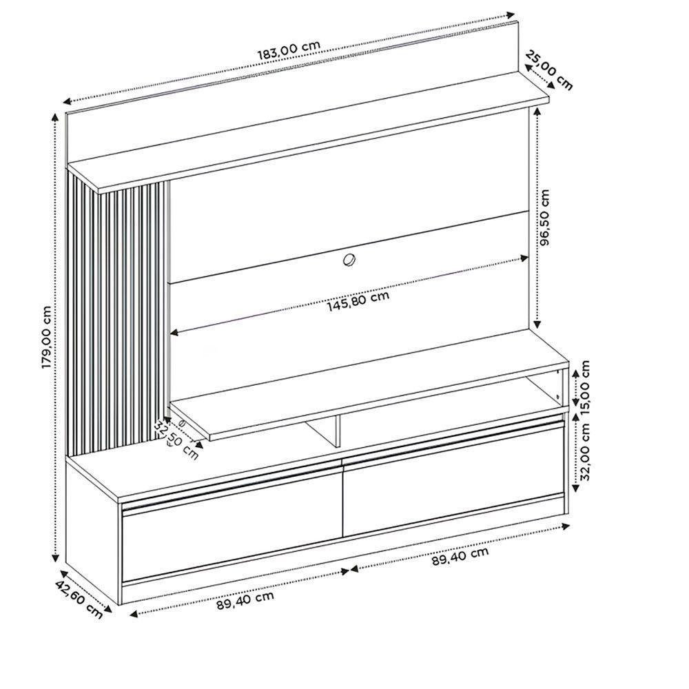 Home Nt1295 183cm Para Tv Até 60" Com Detalhe Ripado E Pés Notável Freijó Trend Com Preto Tx - 7