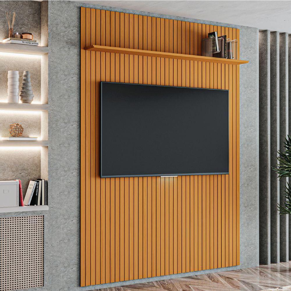 Painel Para Tv Até 55 Polegadas 1,35x2,40m Ripado Com Prateleira Arbo Cedro Edn Nature - 2