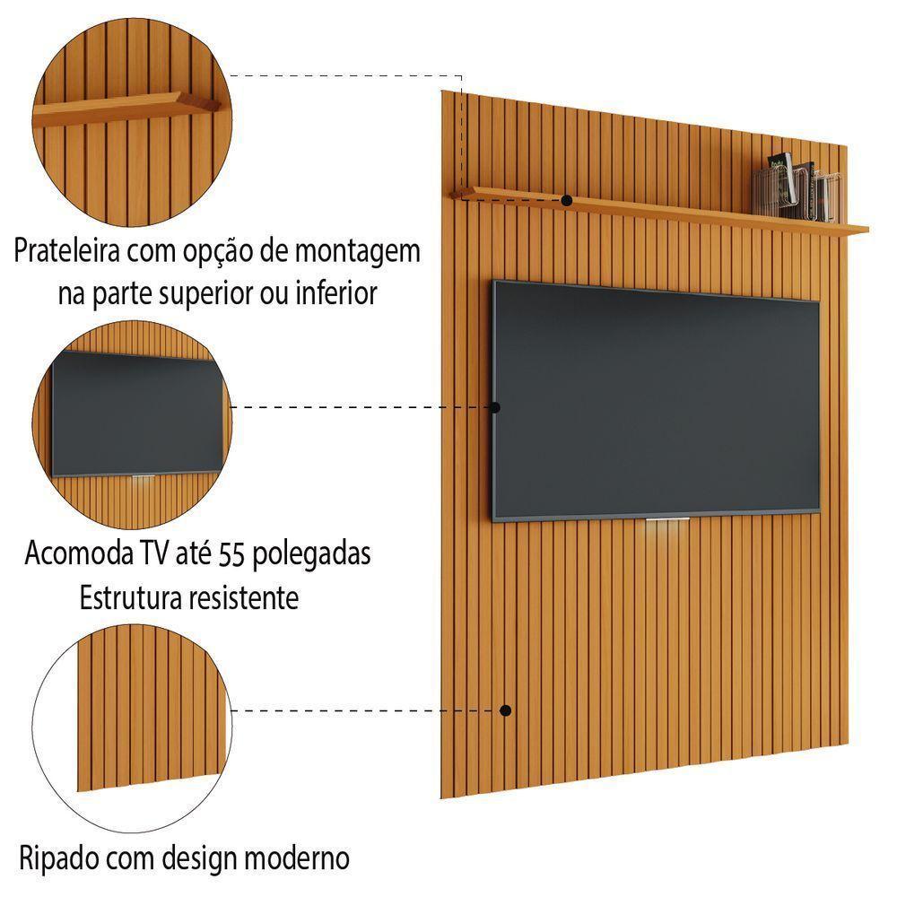 Painel Para Tv Até 55 Polegadas 1,35x2,40m Ripado Com Prateleira Arbo Cedro Edn Nature - 4