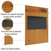 Painel Para Tv Até 55 Polegadas 1,35x2,40m Ripado Com Prateleira Arbo Cedro Edn Nature