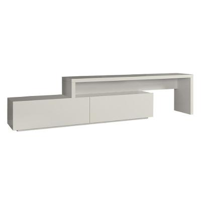 Rack Veneza Univ Extensível 164 Cm A 300 Cm Laca Cinza Claro Off White Brilhante