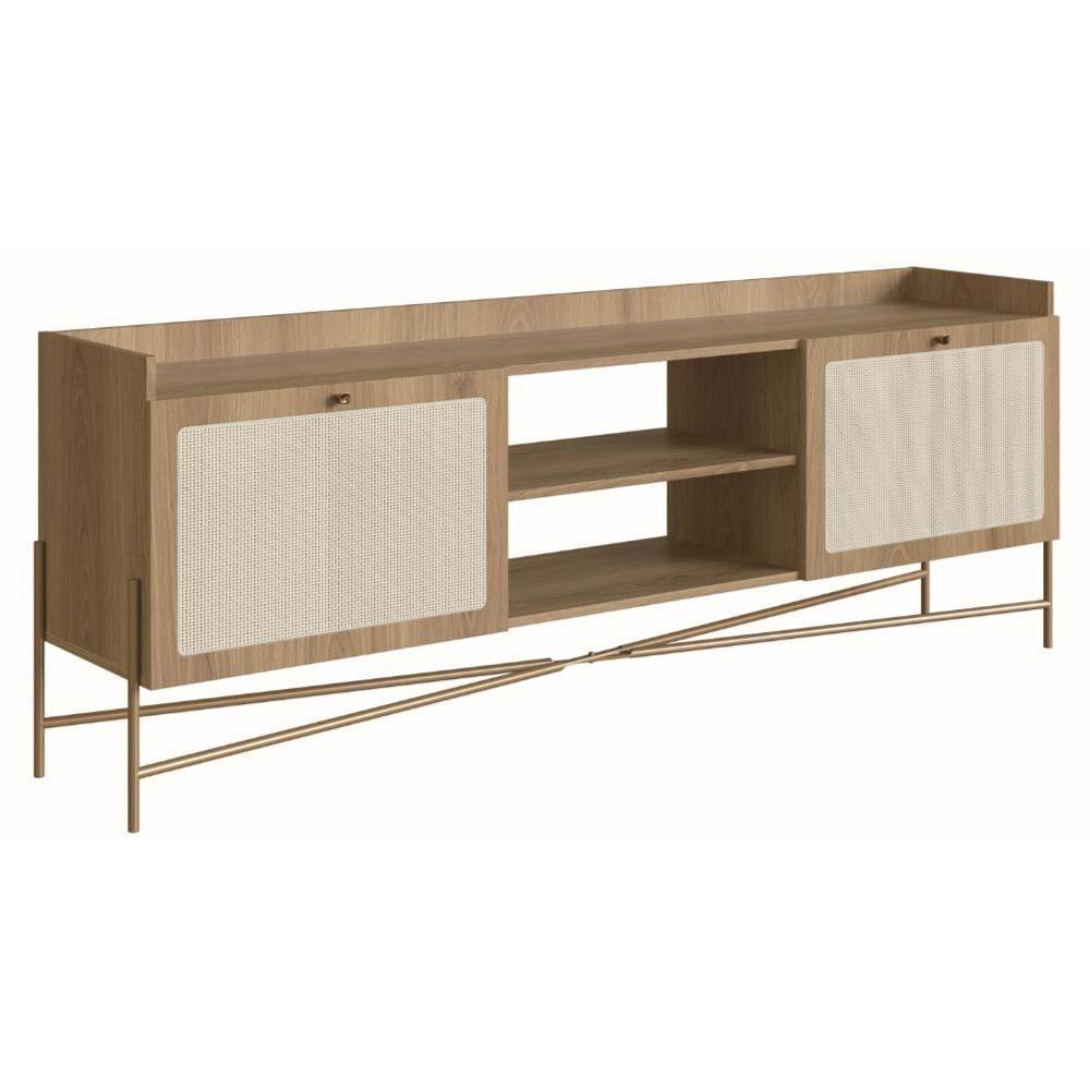 Rack Oslo Artesano 183 Cm (Largura) Em Mdp Cor Mel Palha Natural Duas Portas Base Metal - 1