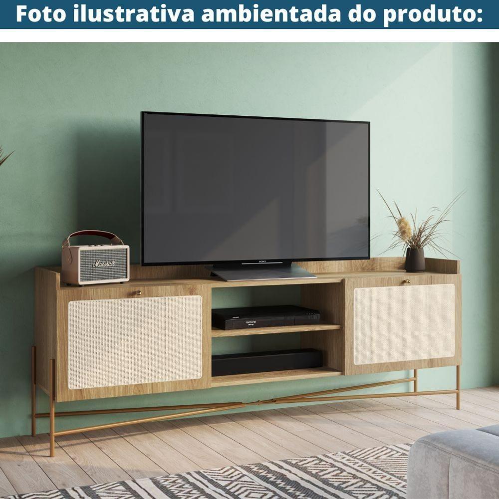 Rack Oslo Artesano 183 Cm (Largura) Em Mdp Cor Mel Palha Natural Duas Portas Base Metal - 4