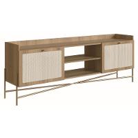 Rack Oslo Artesano 183 Cm (Largura) Em Mdp Cor Mel Palha Natural Duas Portas Base Metal - 1