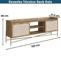 Rack Oslo Artesano 183 Cm (Largura) Em Mdp Cor Mel Palha Natural Duas Portas Base Metal - 3