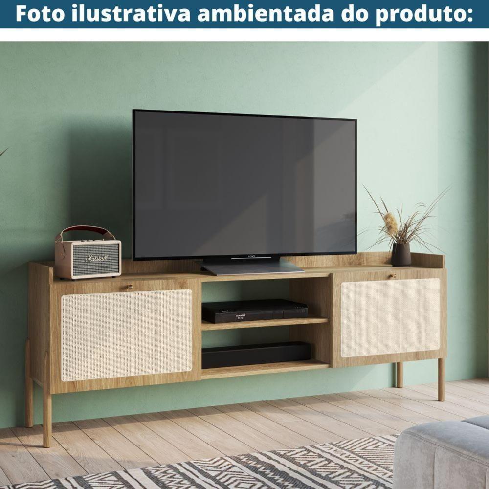 Rack Oslo Artesano 183 Cm (Largura) Em Mdp Cor Mel Palha Natural Duas Portas Base Madeira - 3