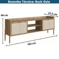 Rack Oslo Artesano 183 Cm (Largura) Em Mdp Cor Mel Palha Natural Duas Portas Base Madeira - 4