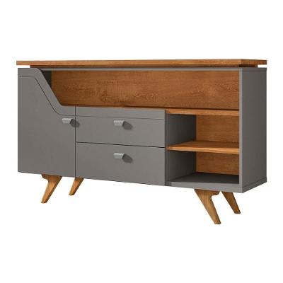 Aparador Buffet Lyon 1 Porta E 2 Gavetas Pé Madeira Maciça Titanium/naturale Titanium/naturale