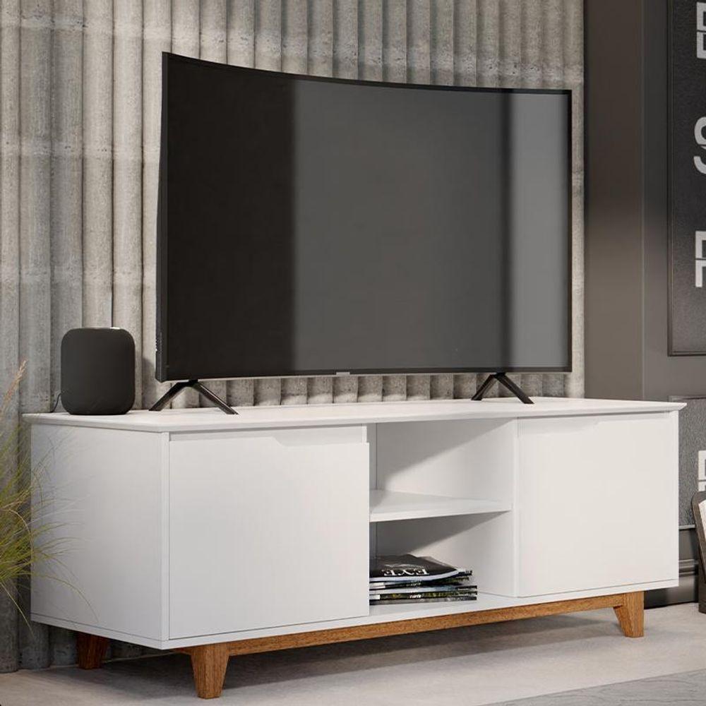 Rack Bancada Flow 2 Portas Com Pés De Madeira Maciça Branco/freijo Branco/freijo - 1