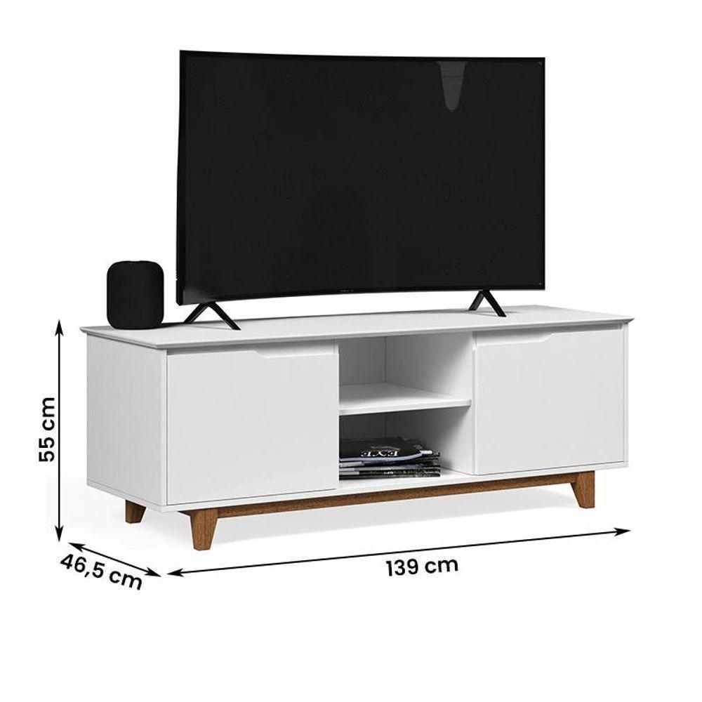 Rack Bancada Flow 2 Portas Com Pés De Madeira Maciça Branco/freijo Branco/freijo - 2