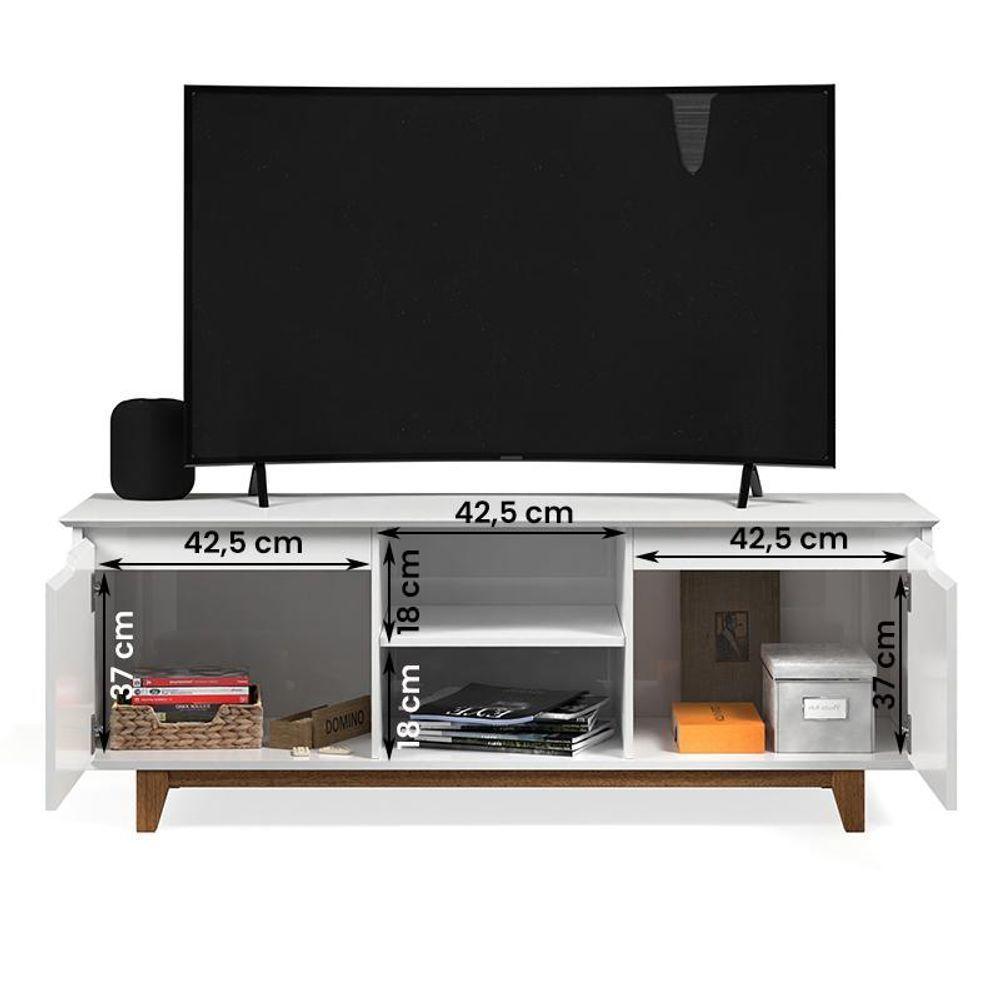 Rack Bancada Flow 2 Portas Com Pés De Madeira Maciça Branco/freijo Branco/freijo - 3