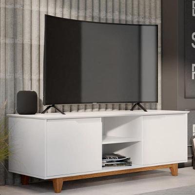 Rack Bancada Flow 2 Portas Com Pés De Madeira Maciça Branco/freijo Branco/freijo