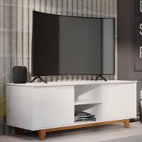 Rack Bancada Flow 2 Portas Com Pés De Madeira Maciça Branco/freijo Branco/freijo - 1