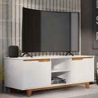 Rack Bancada Flow 2 Portas Com Pés De Madeira Maciça Branco/freijo Branco/freijo - 5