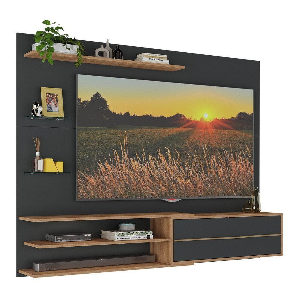 Painel Com Suporte Para Tv Até 65 Polegadas 1 Porta E Prateleiras Multimóveis Mp1073 Preto/rustic Preto/rustic - 1
