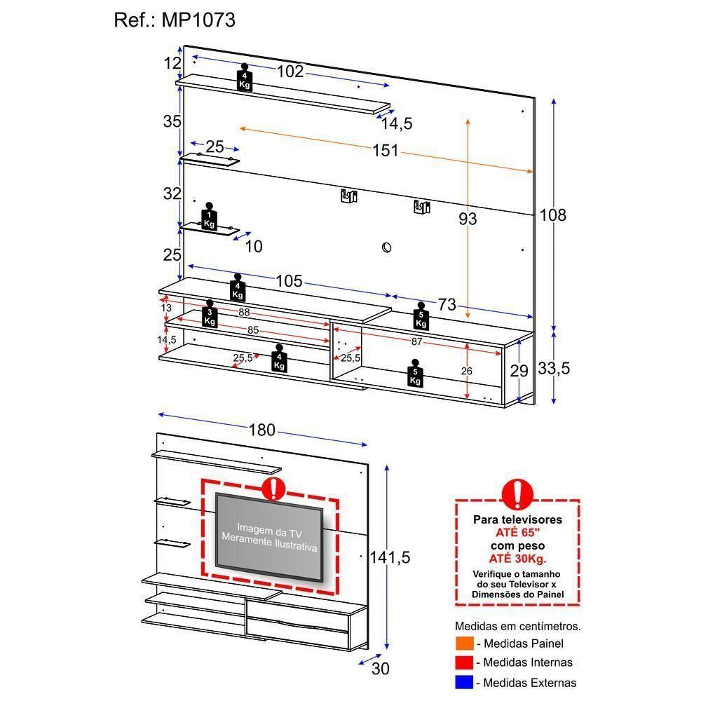 Painel Com Suporte Para Tv Até 65 Polegadas 1 Porta E Prateleiras Multimóveis Mp1073 Preto/rustic Preto/rustic - 2