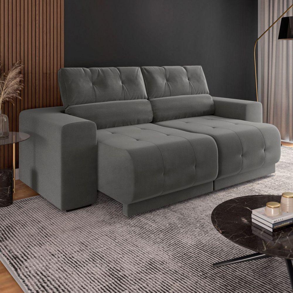 Sofá Retrátil Reclinável 3 Lugares Veludo Cinza - 1