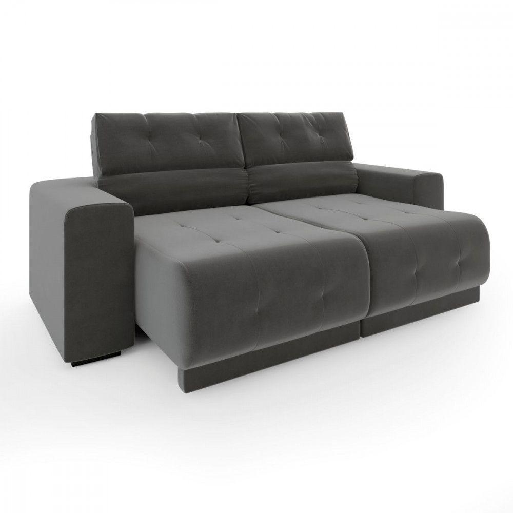 Sofá Retrátil Reclinável 3 Lugares Veludo Cinza - 2