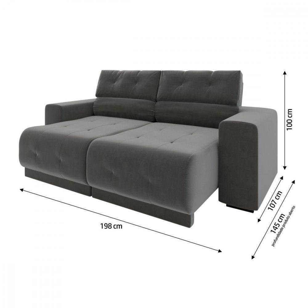 Sofá Retrátil Reclinável 3 Lugares Veludo Cinza - 4