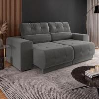 Sofá Retrátil Reclinável 3 Lugares Veludo Cinza - 1