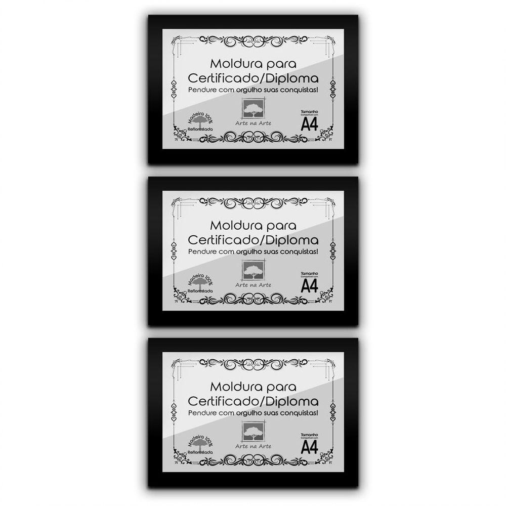 Kit 3 Certificados/Diplomas A4 Com Tela De Acetato E Mdf Titulo Moldura Preta - 1