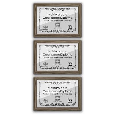 Kit 3 Certificados/Diplomas A4 Com Tela De Acetato E Mdf Titulo Moldura Madeira