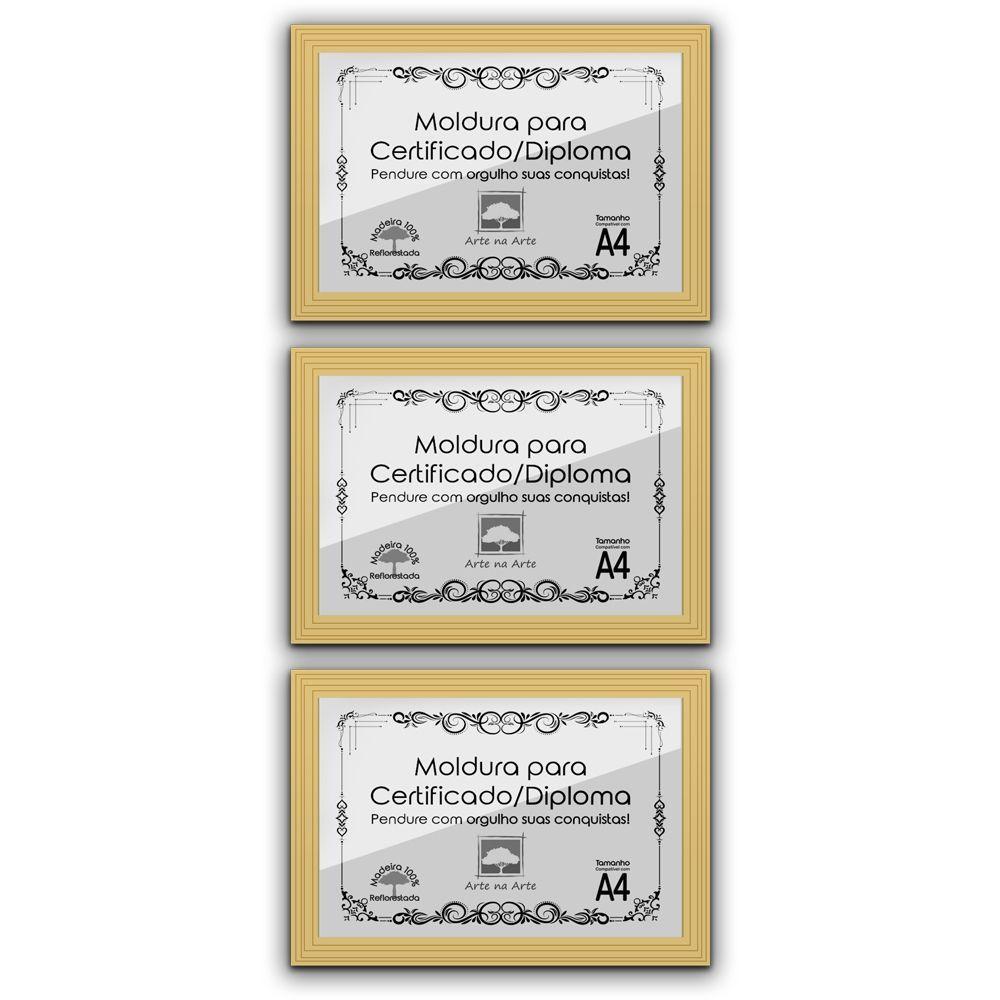 Kit 3 Certificados Diplomas A4 Com Tela De Acetato E Mdf Titulos Moldura Marfim - 1