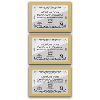 Kit 3 Certificados Diplomas A4 Com Tela De Acetato E Mdf Titulos Moldura Marfim