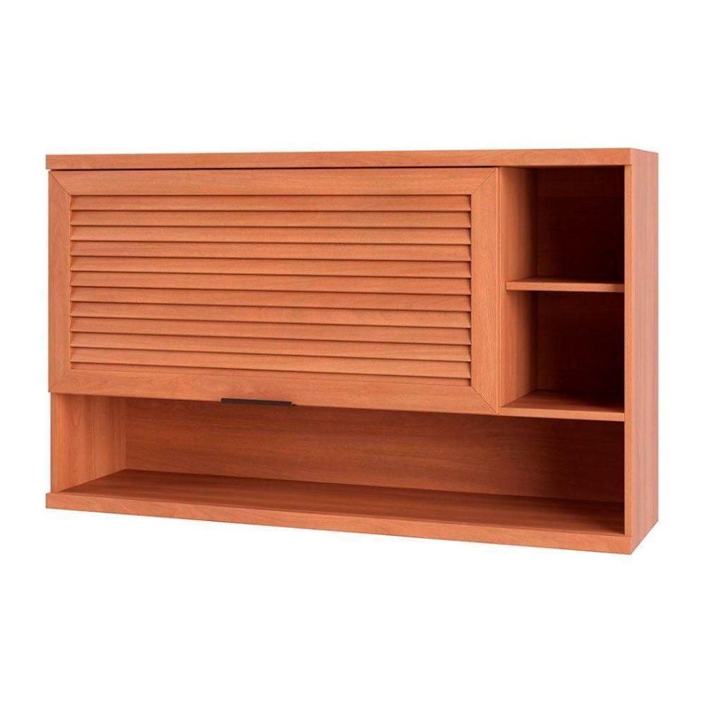 Armário Aéreo Macadâmia 120cm 1 Porta Basculante Ripado Com Nicho 914003 Telasul Freijo - 1