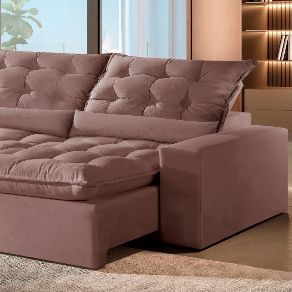 Sofá Retrátil Reclinável 2.10 M Veludo Jolie Rose Montano Rose - 2