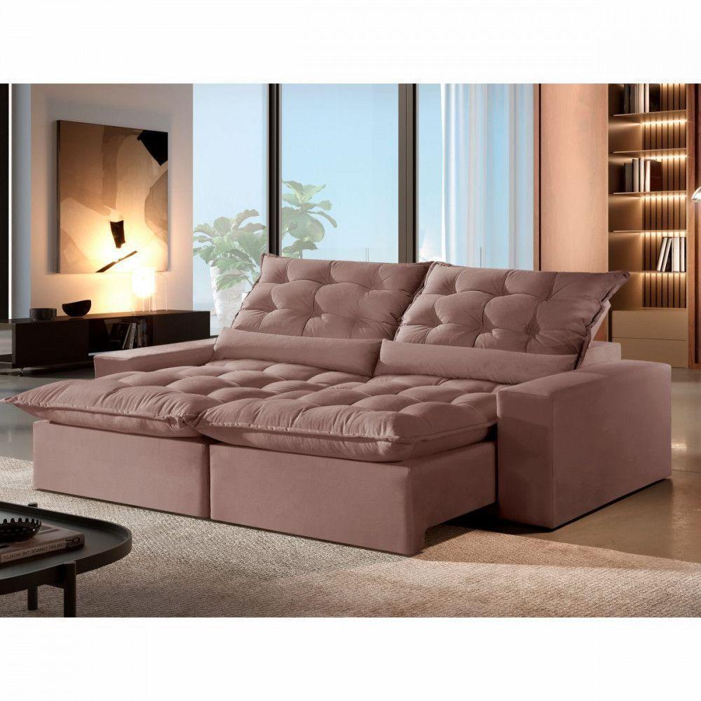 Sofá Retrátil Reclinável 2.10 M Veludo Jolie Rose Montano Rose - 3
